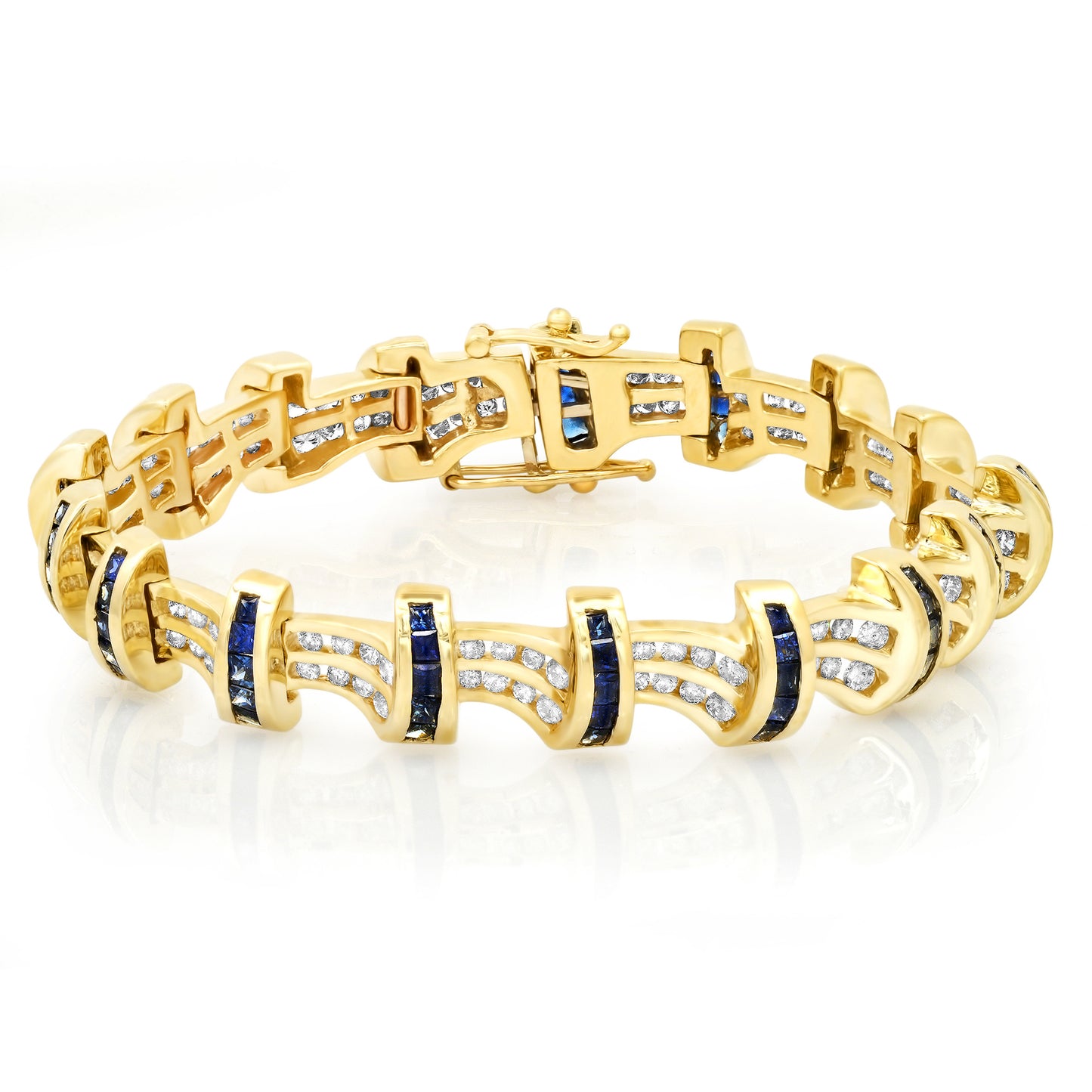 14K Yellow Gold 3.5Ctw Sapphire Diamond Bracelet