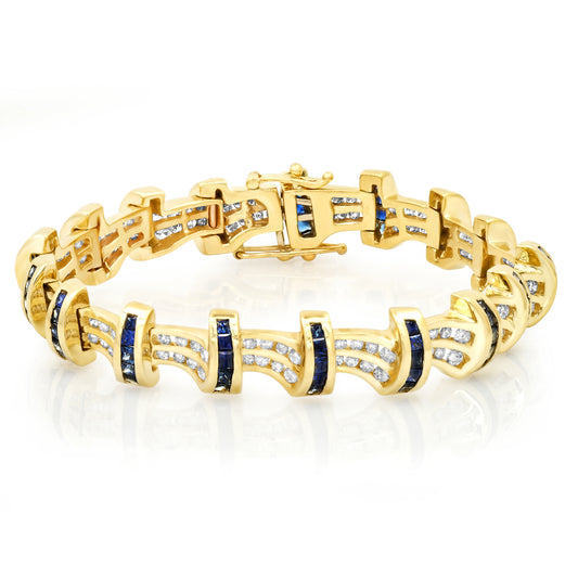 14K Yellow Gold 3.5Ctw Sapphire Diamond Bracelet