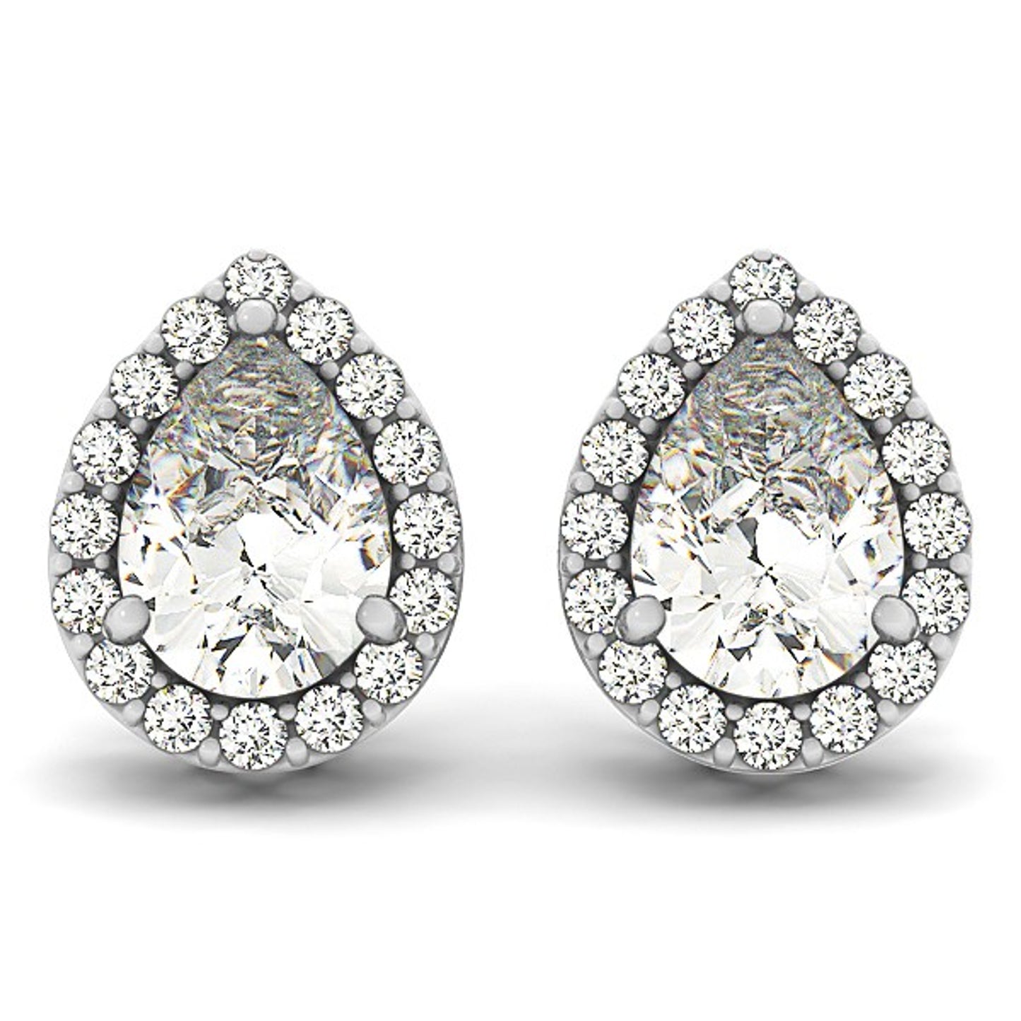 14K White Gold Halo Pear Diamond Earrings