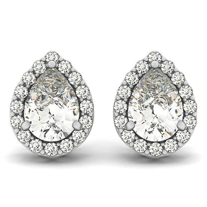 14K White Gold Halo Pear Diamond Earrings