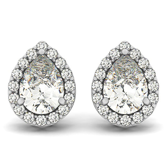 14K White Gold Halo Pear Diamond Earrings