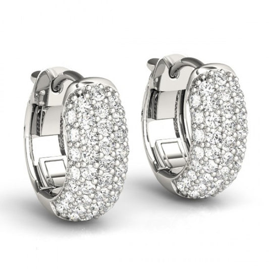 14K White Gold Diamond Huggie Earrings 1.00 ct