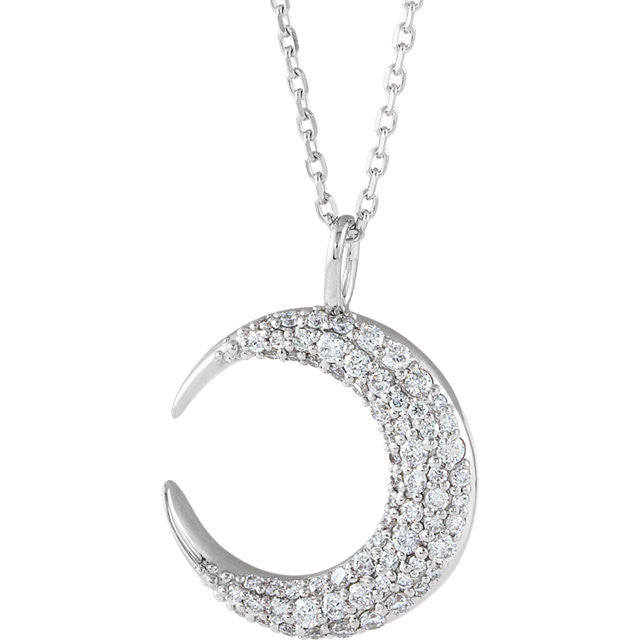 14kt White Gold .33 CTW Diamond Crescent Moon Necklace 20mm x 15mm