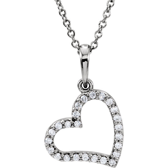 14kt White Gold 0.16 CTW Diamond Hanging Heart Necklace 17.9mm x 11.2mm