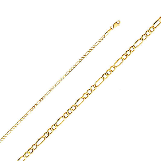 10K Gold 2.5mm Hollow Figaro Chain 24 Inches