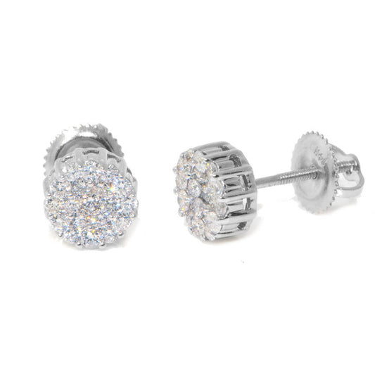 0.50Ct 14K White Gold Diamond Pave Cluster Stud Earrings