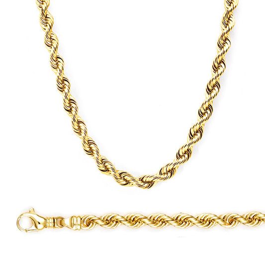 14K Yellow Gold 7mm Regular Rope Chain 22 Inches 96.30 Grams