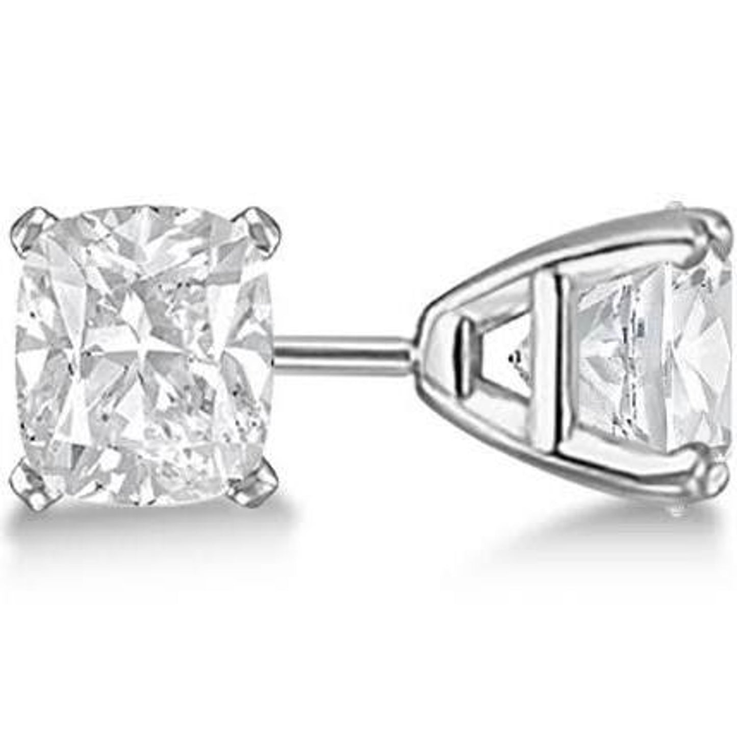 18k White Gold 1.50 TDW Cushion Cut Diamond Solitaire Stud Earrings