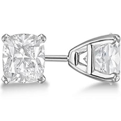 18k White Gold 1.50 TDW Cushion Cut Diamond Solitaire Stud Earrings